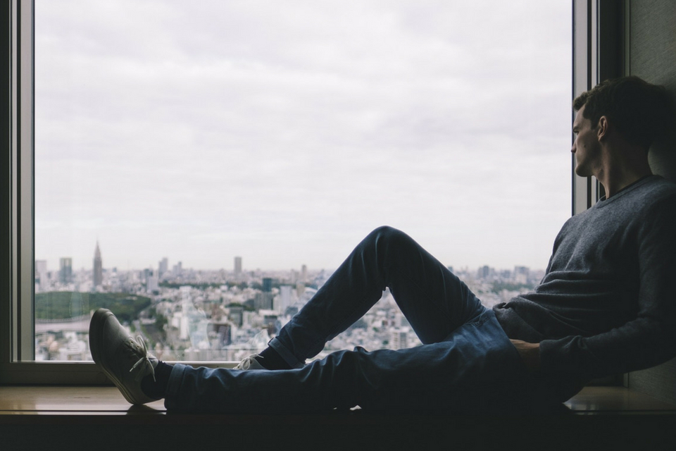 man relaxing after a trip